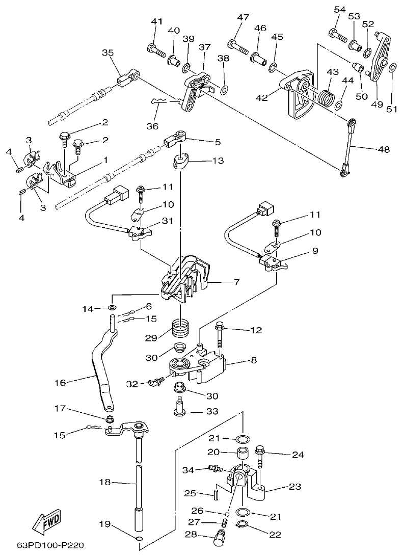 Yamaha F150DET, FL150DET CONTROL parts diagram